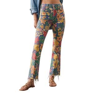 MOTHER Anthropologie The Hustler Patch Pocket Ankle Cotton Floral Jeans Size 25